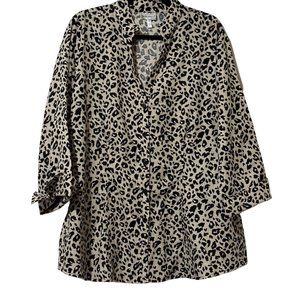 Harve Benard women's sz 2X animal print linen blend button front 3/4 sleeve top